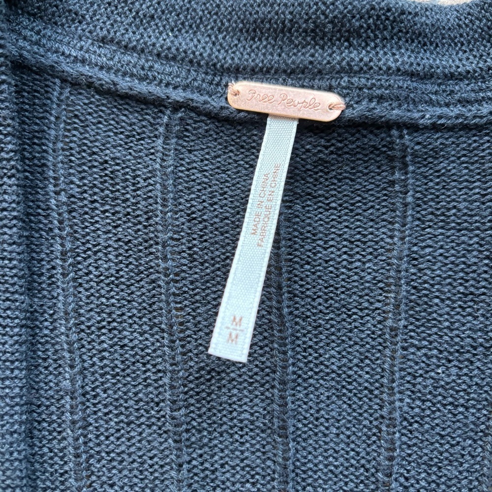 Free People Black Ribbed Long Open Cardigan Duster | Size Medium - Picture 3 of 5